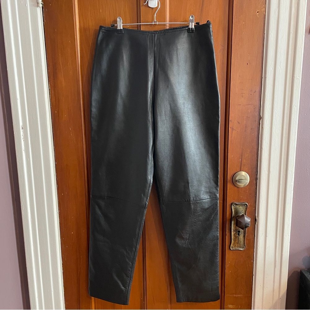 Harve Benard Black Leather Pants Sleek Straight-Leg Design